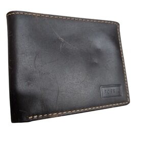 Fossil Brown Leather Trifold Wallet Mens Billfold Card Holder